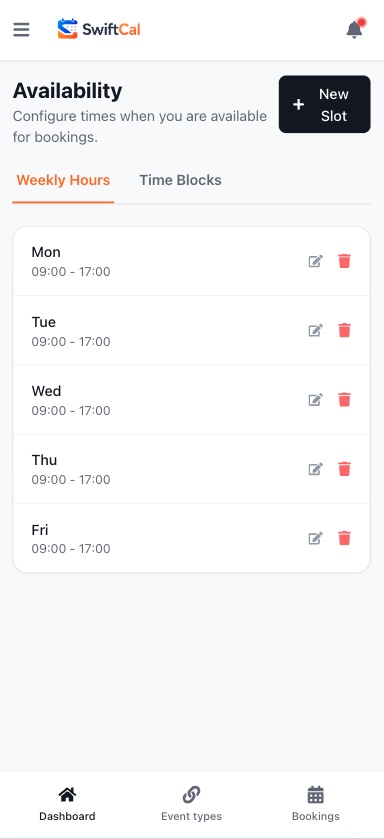 SwiftCal app screen 1