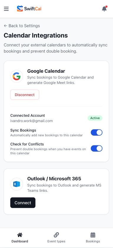 SwiftCal app screen 2